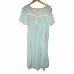 Retro VTG 1970's Miss Elaine Blue Silky Nylon Lace Negligee Nightgown Lingerie S